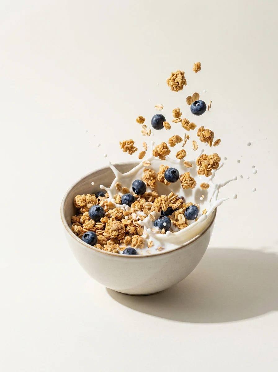 High-Protein-Müsli mit Blaubeeren und Milch